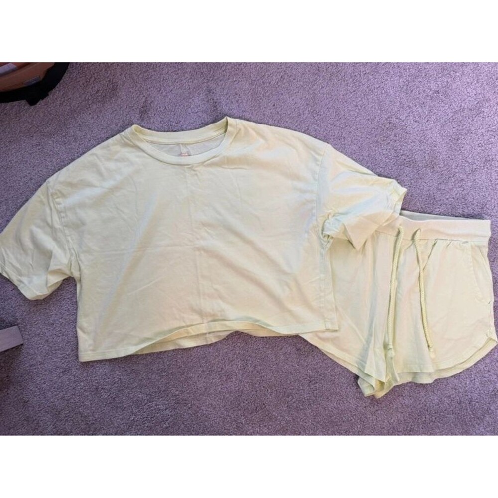 Colsie highlighter yellow cropped tee & shorts lounge set